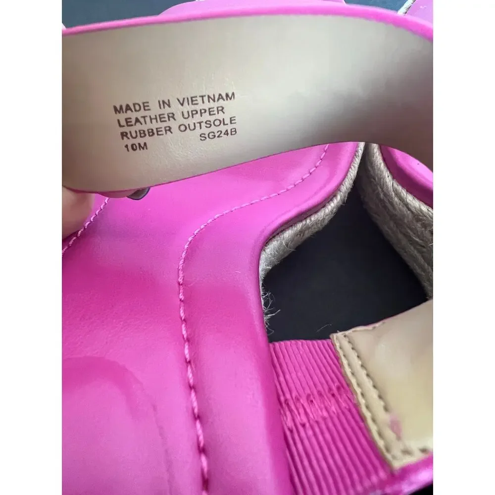 Michael Kors Leather Hot Pink Lucinda Slip On Espadrille Jute Wedge Sandals 10 - Picture 9 of 10